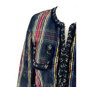 J. Crew Holiday Tartan Plaid Quilted Collarless Jacket w/ Pockets Sz 0 NWT